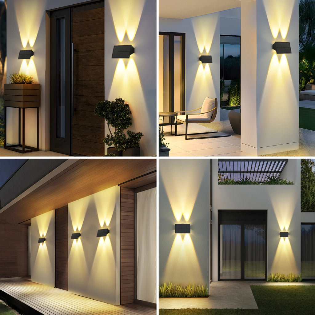 ZMH Lampada da Parete Solare Esterna Luce Calda Alto e Basso 1 Pezzi per Recinzione Giardino Balcone Terrazza