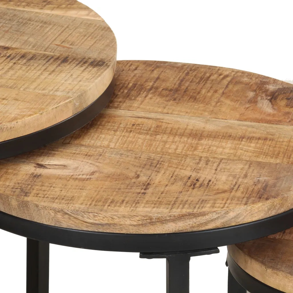 Tavolini Laterali 3 pz | Tavolo laterale in Legno di Mango Grezzo