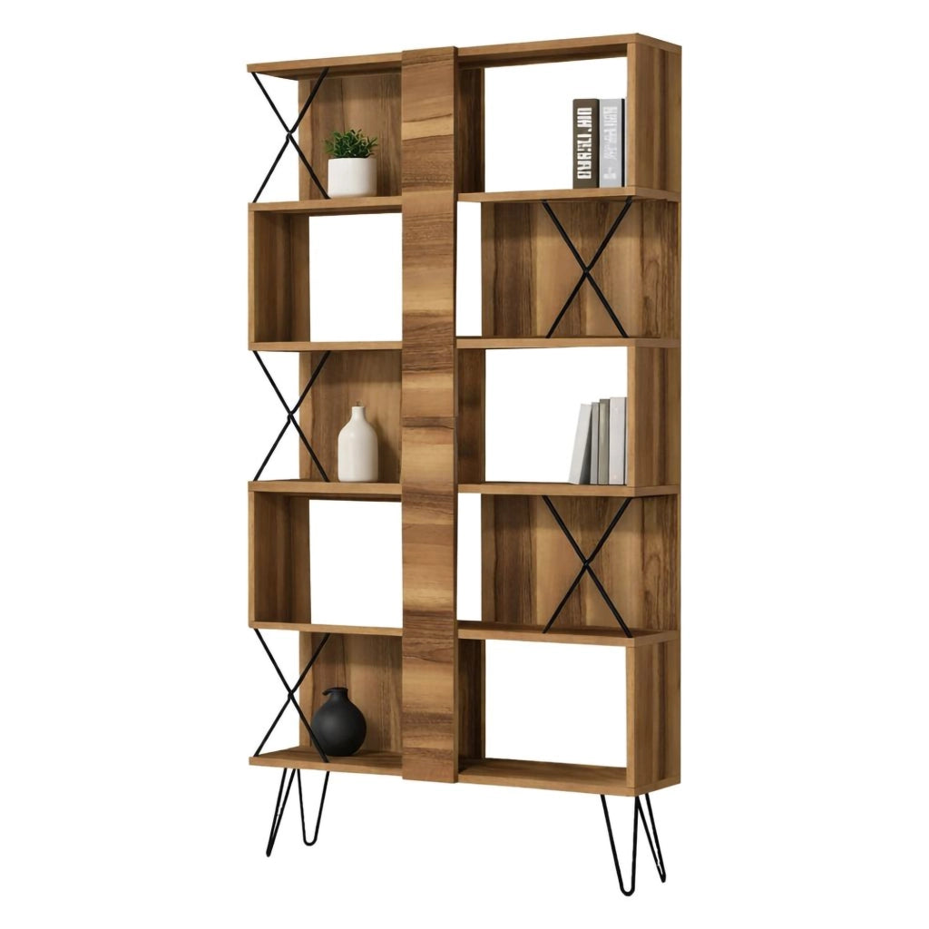 Biblioteca Campagna, Libreria 10 Ripiani, 90x22x167h cm Marrone Noce