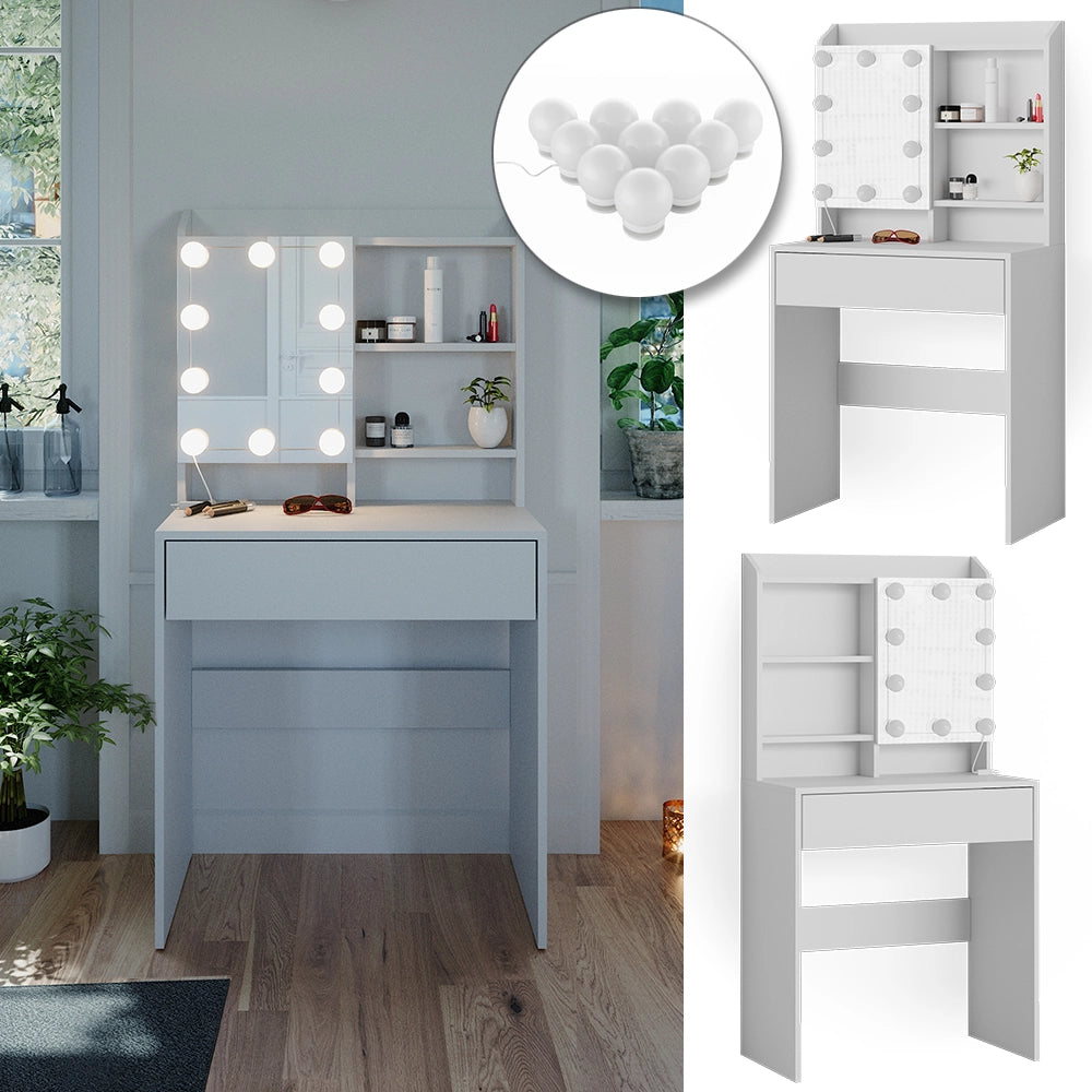 Vicco Tavolo da toeletta Bianco 70 cm con illuminazione a LED