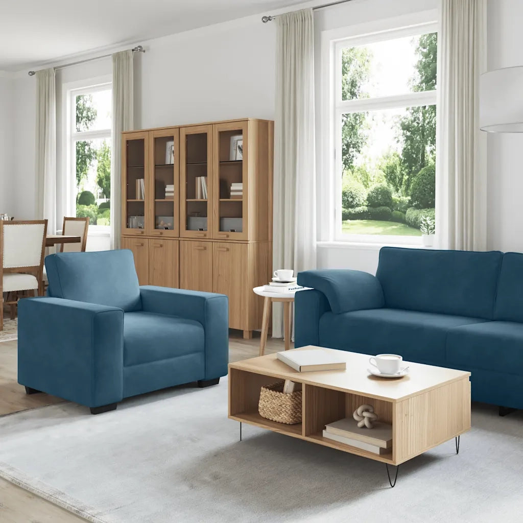 vidaXL Set di Divani 3 pz con Cuscini Blu in Velluto