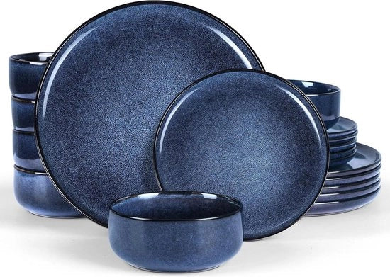 Servizio da tavola in ceramica a 18 pezzi, combinato, 6 posti, blu galattico, resistente alla lavastoviglie e anti-graffiti, 6 posti