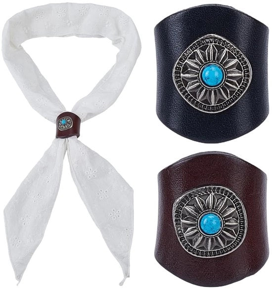 2 pezzi di Bandana Sjaal Ring Blauw Turquoise Halsdoek Slide Gesp per Uomo Donna, Accessori per Hals Sjaal, Stile Boho Retro, Sjaal in Seta, 2 pezzi