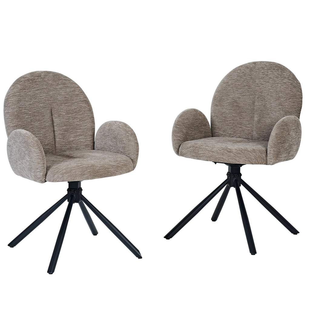 Set di 2 sedie girevoli con braccioli in chenille e metallo nero; taupe