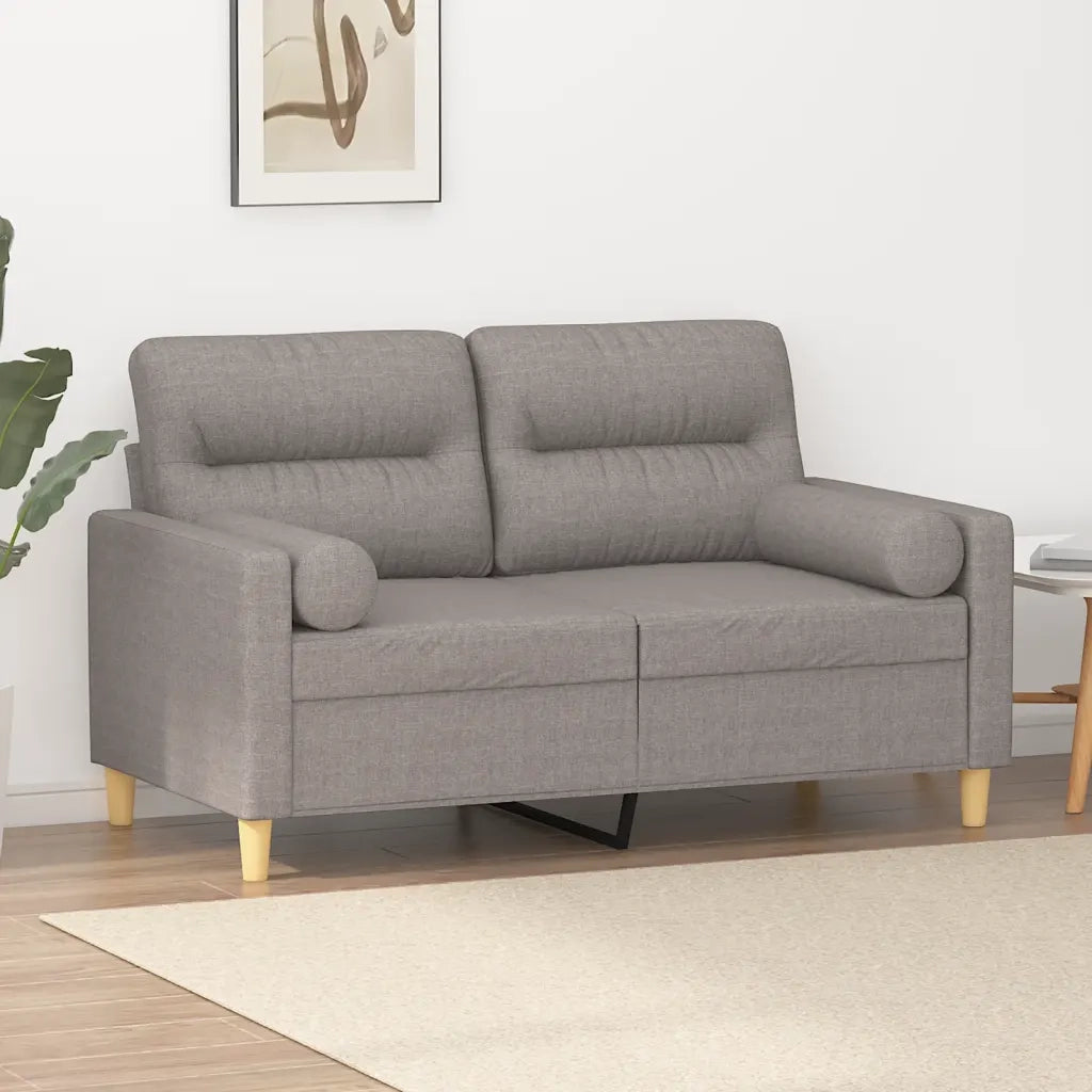 Divano | Divano da soggiorno | Sofa a 2 Posti con Cuscini Tortora 120 cm in Tessuto