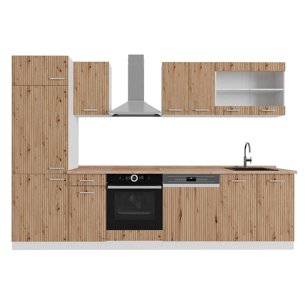 Cucina componibile R-Line Rovere artigianale/Bianco 300 cm, PL Rovere Vicco
