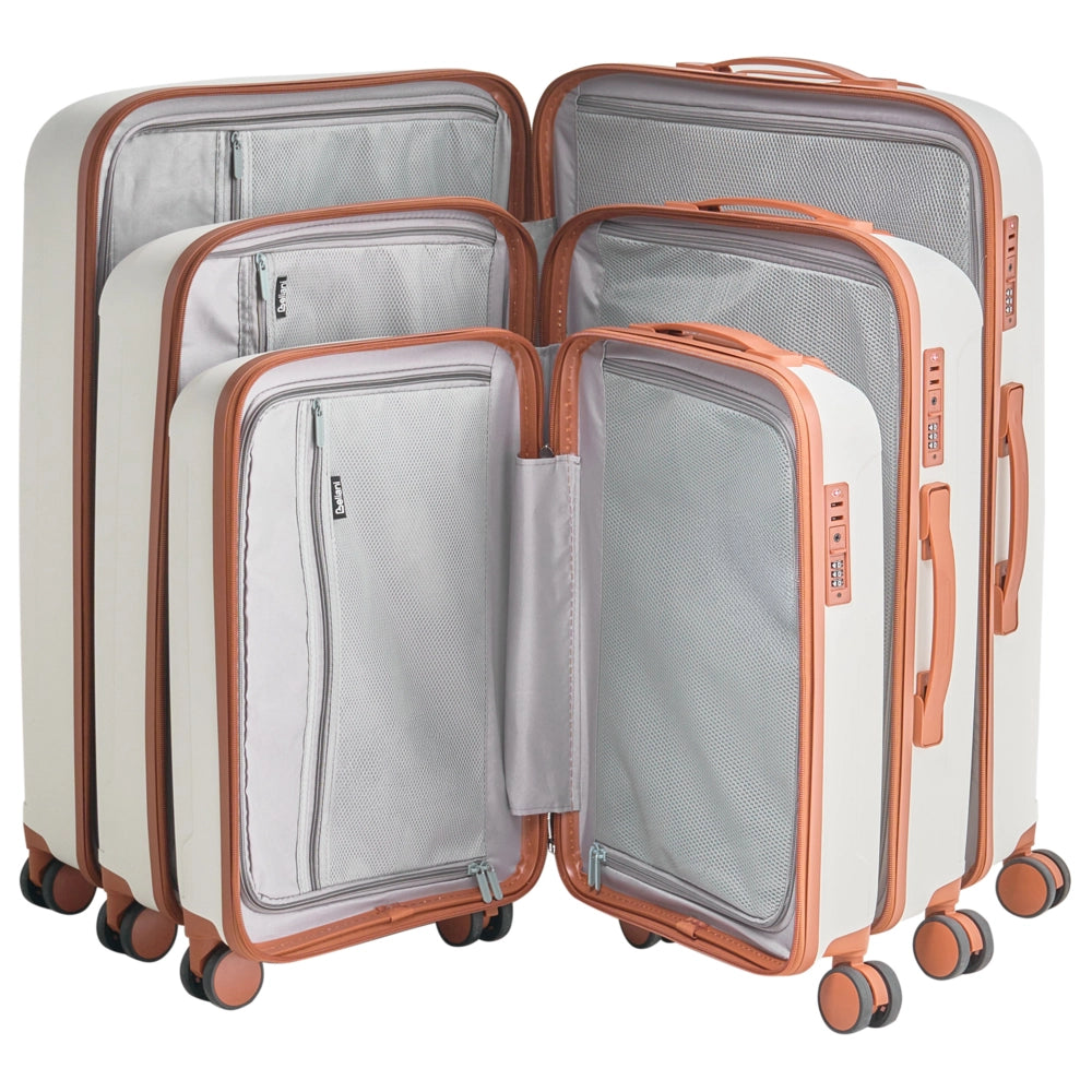 Set di 3 valigie rigide Bianco sporco e marrone Materiale sintetico Lucchetto TSA in ferro Ruote silenziose Cerniera antifurto 3 misure Moderno
