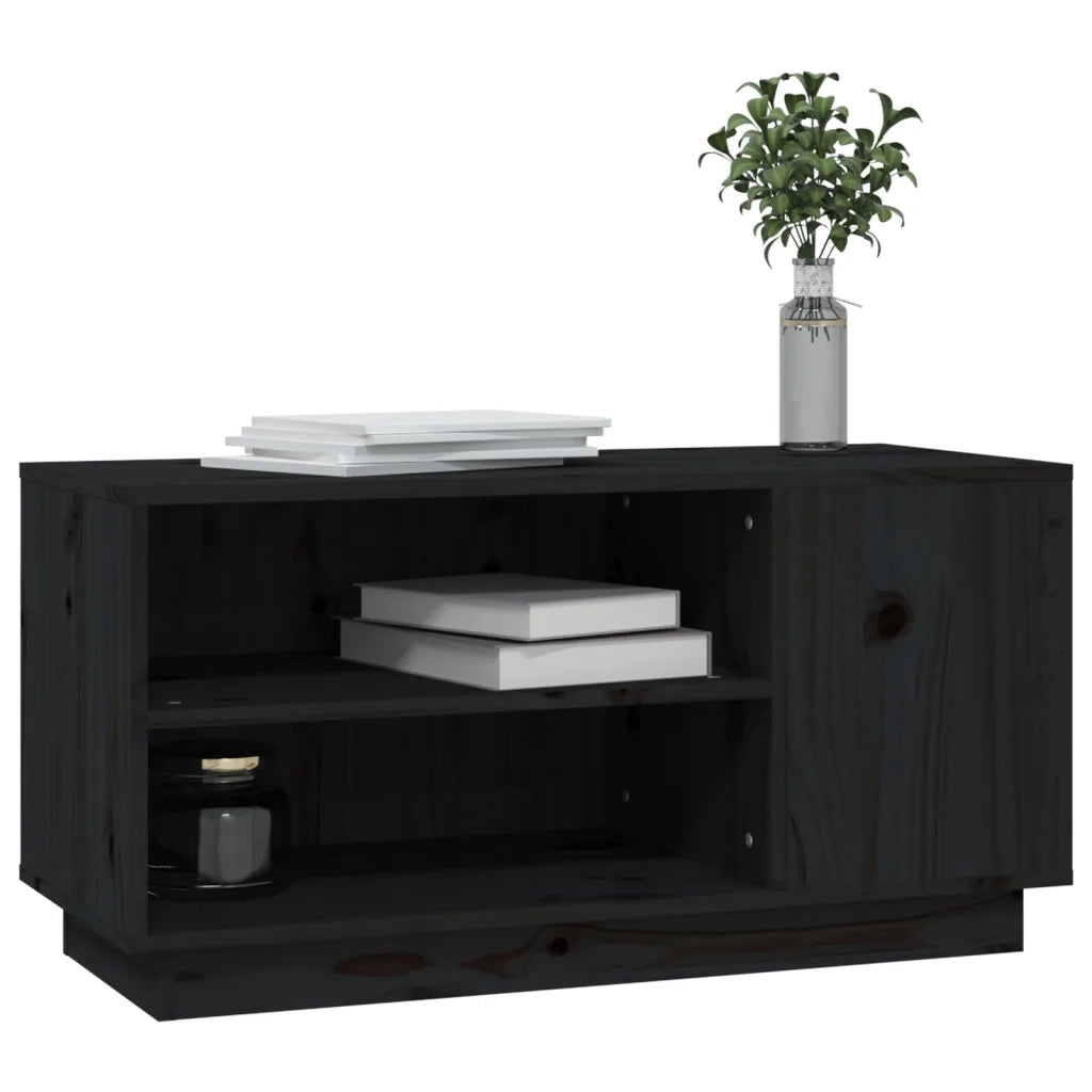 Mobile Porta TV Nera 80x35x40,5 cm in Legno Massello di Pino 814408
