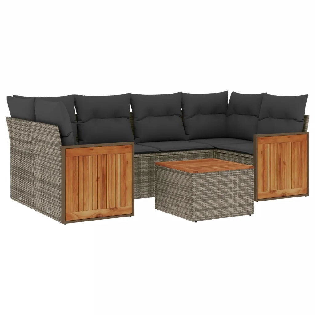 Set Divani da Giardino 7 pz con Cuscini Grigio in Polyrattancod mxl 88837