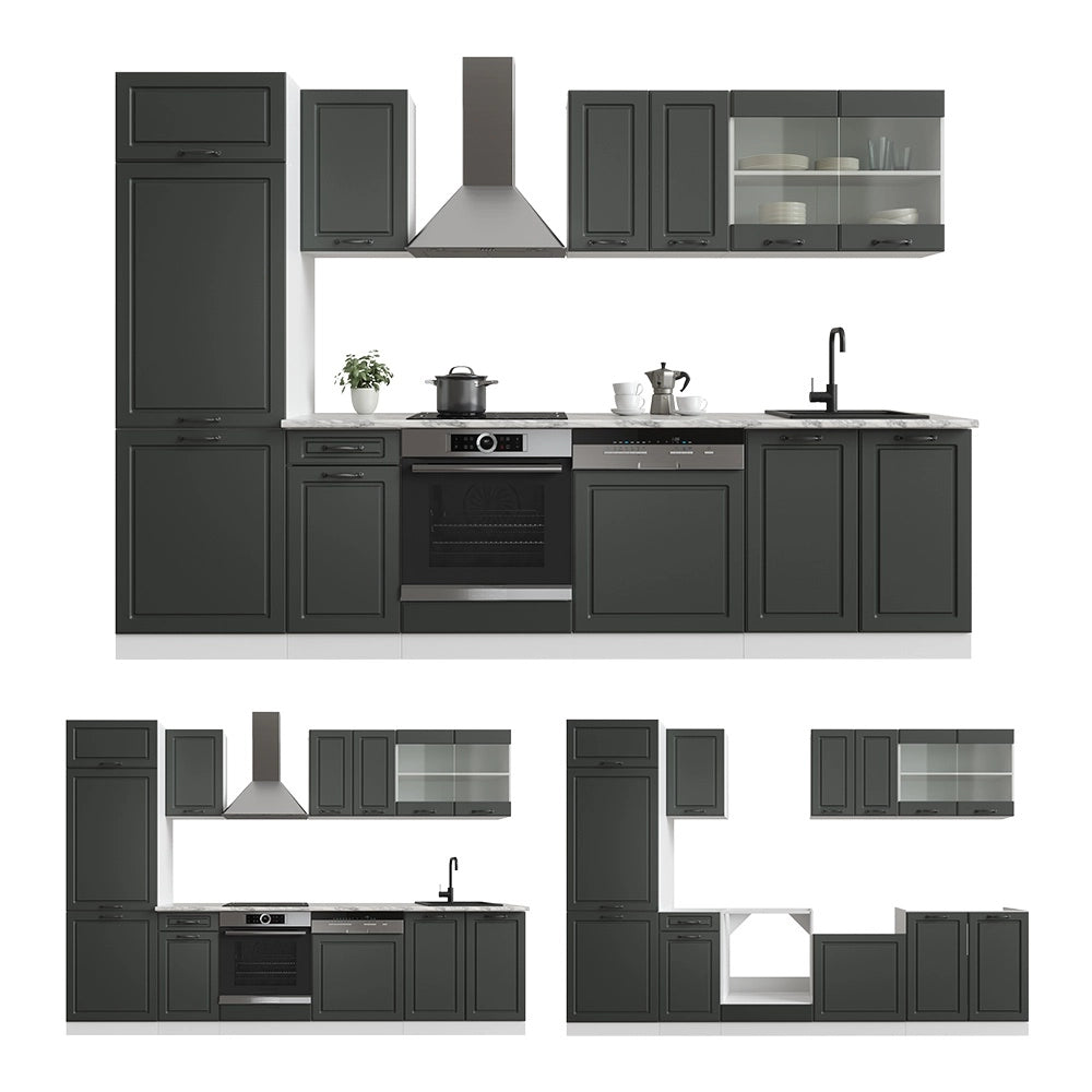 Cucina componibile R-Line Antracite rustico/Bianco 300 cm senza piano di lavoro Vicco