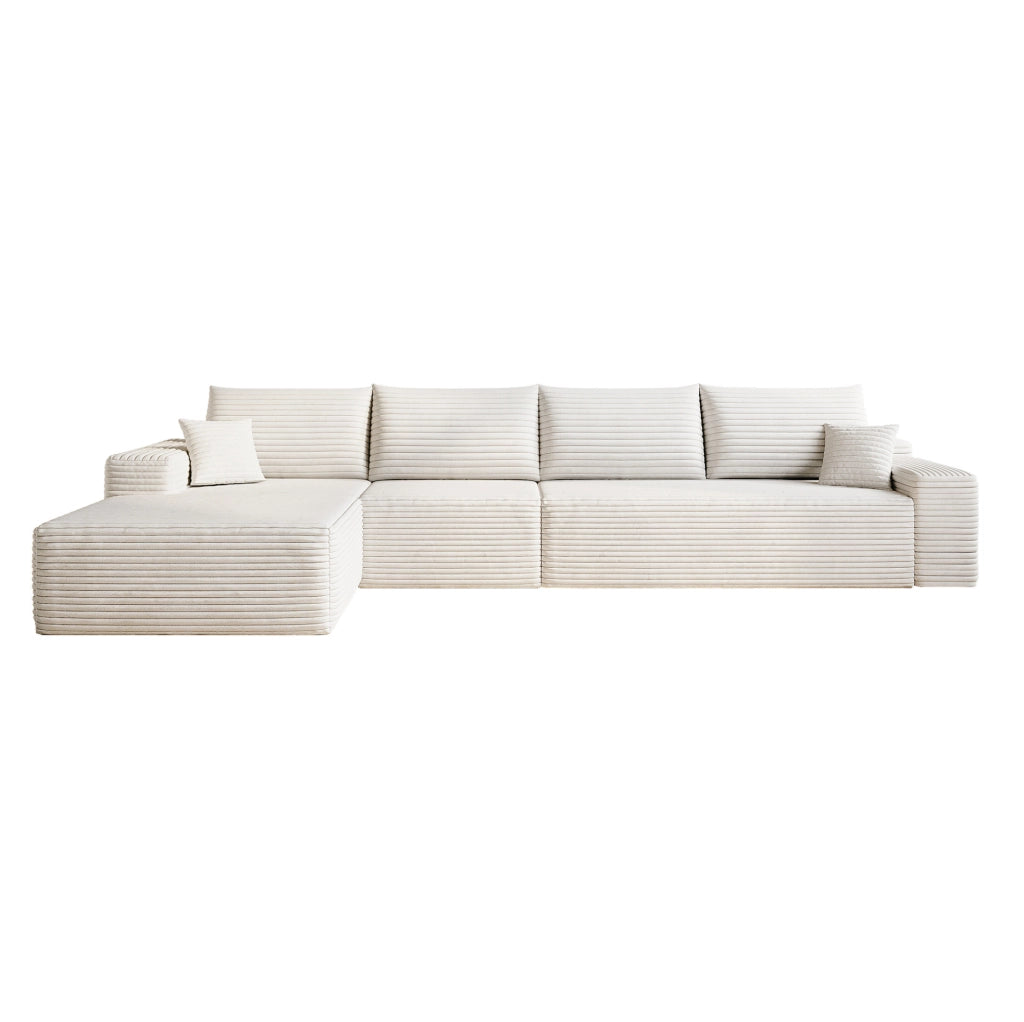 Divano in corduroy a righe bianco, 340 cm