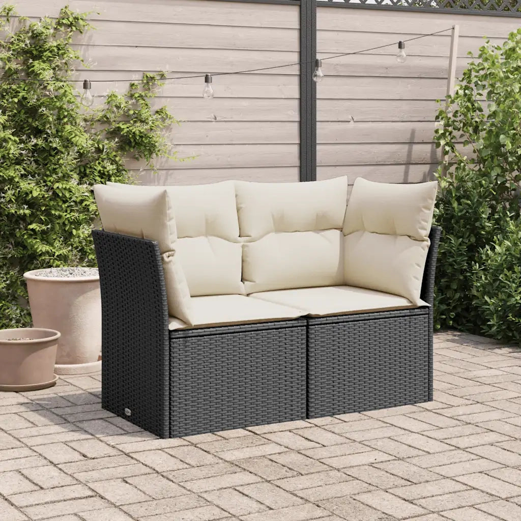 Divano da Giardino con Cuscini a 2 Posti-Sofa da Giardino-Divano da esterno Nero in Polyrattan 598604