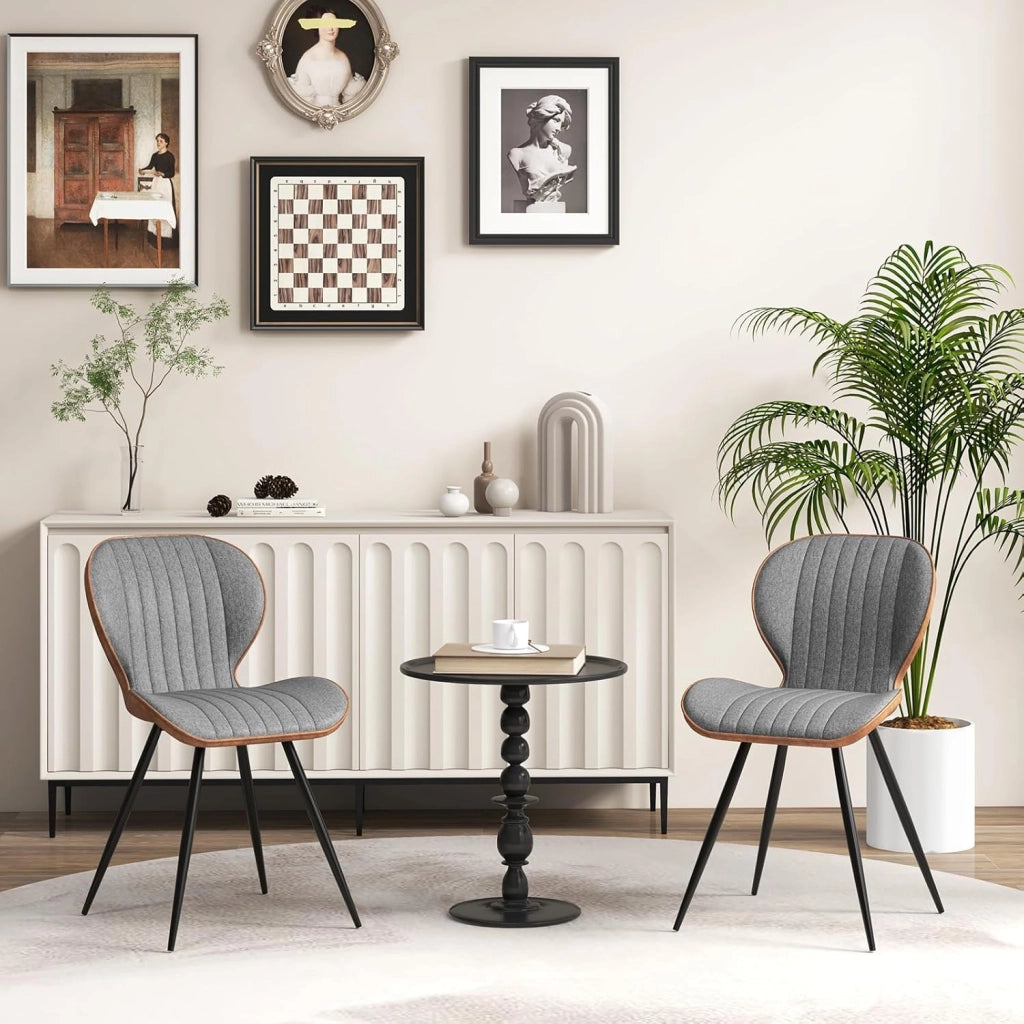 Set di 2 Sedie da Pranzo, Sedia da Pranzo Senza Braccioli, Sedia con Schienale Curvo, Piedini Antiscivolo, Sedia da Cucina con Gambe in Metallo, Portata 150 kg, 57 x 49 x 81 cm