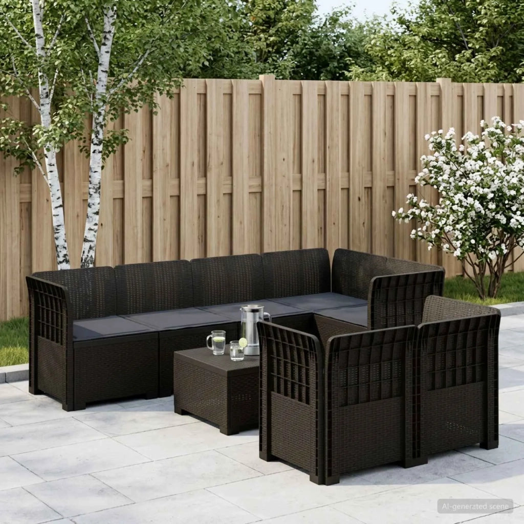 Divano 7 Posti da Giardino con Cuscini Aspetto Rattan PP 3444145