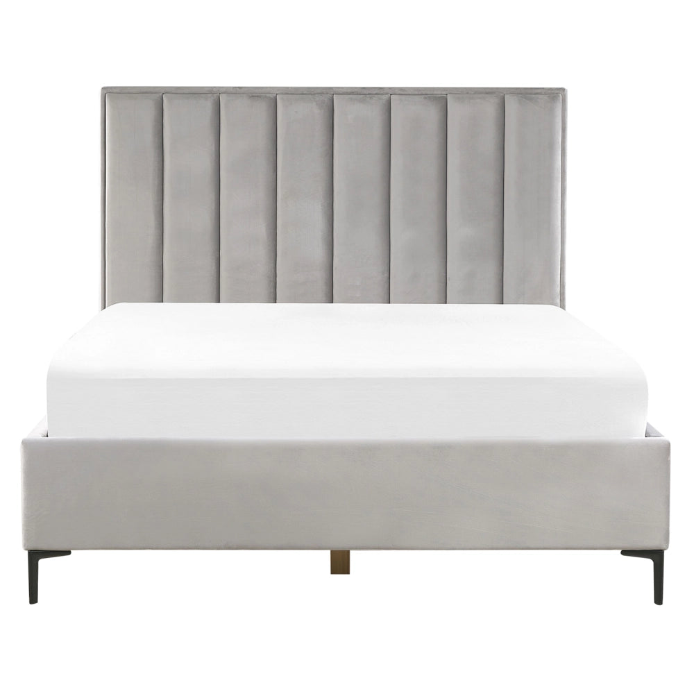 Set camera da letto in velluto grigio King Size letto con contenitore 2 comodini imbottiti