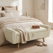 Panca contenitore imbottita in velluto a coste beige, 120 x 30 x 47 cm