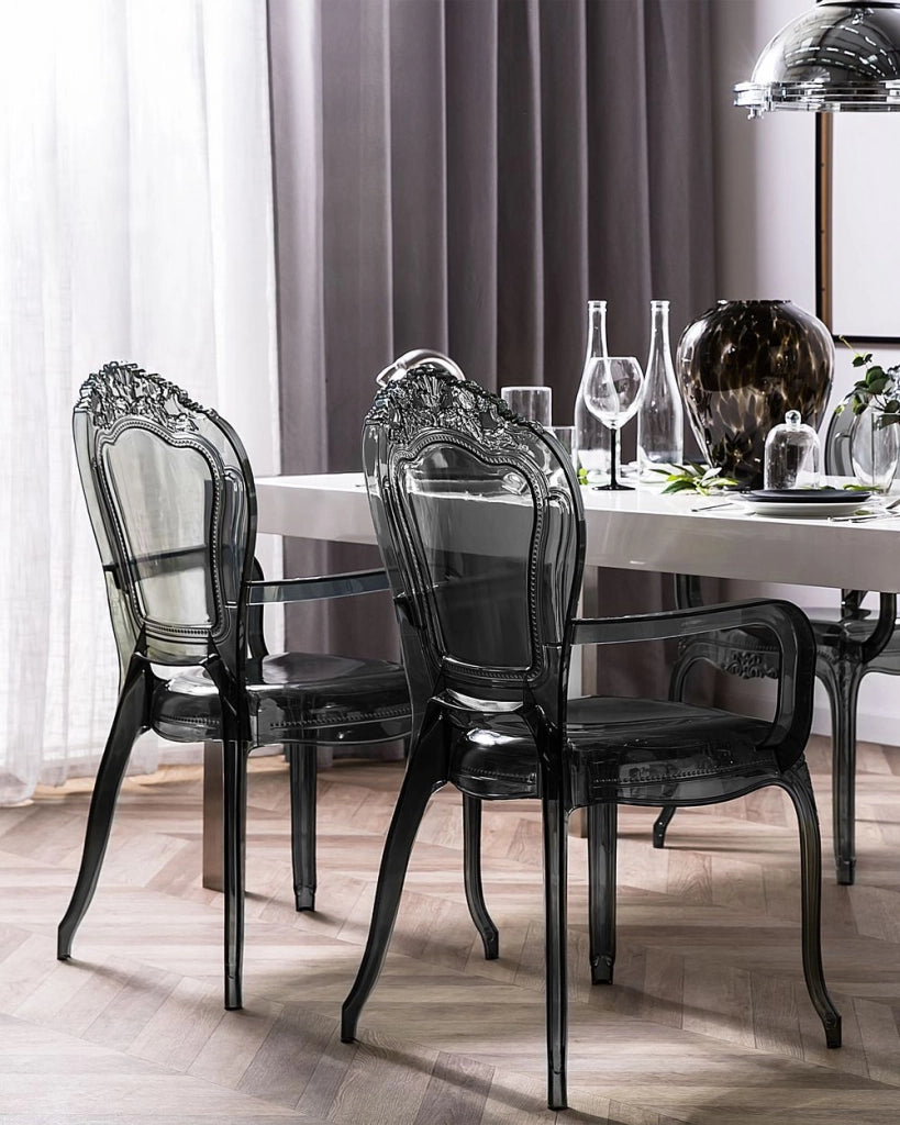 Set di 2 sedie da pranzo in acrilico Nero trasparente con schienale solido impilabili dal design moderno vintage