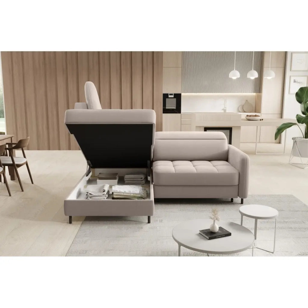 Divano angolare sinistro convertibile BARNEA 208 cm crema con contenitore