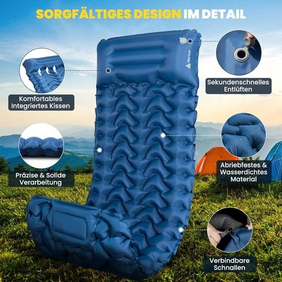 Matrimoniale lattina a aria compressa 10 cm autoinflante - isolante - pacco compatto - gonfiabile - materasso da campeggio - pompa a pedale - campeggio - outdoor - escursioni - tenda - colore notte blu scuro
