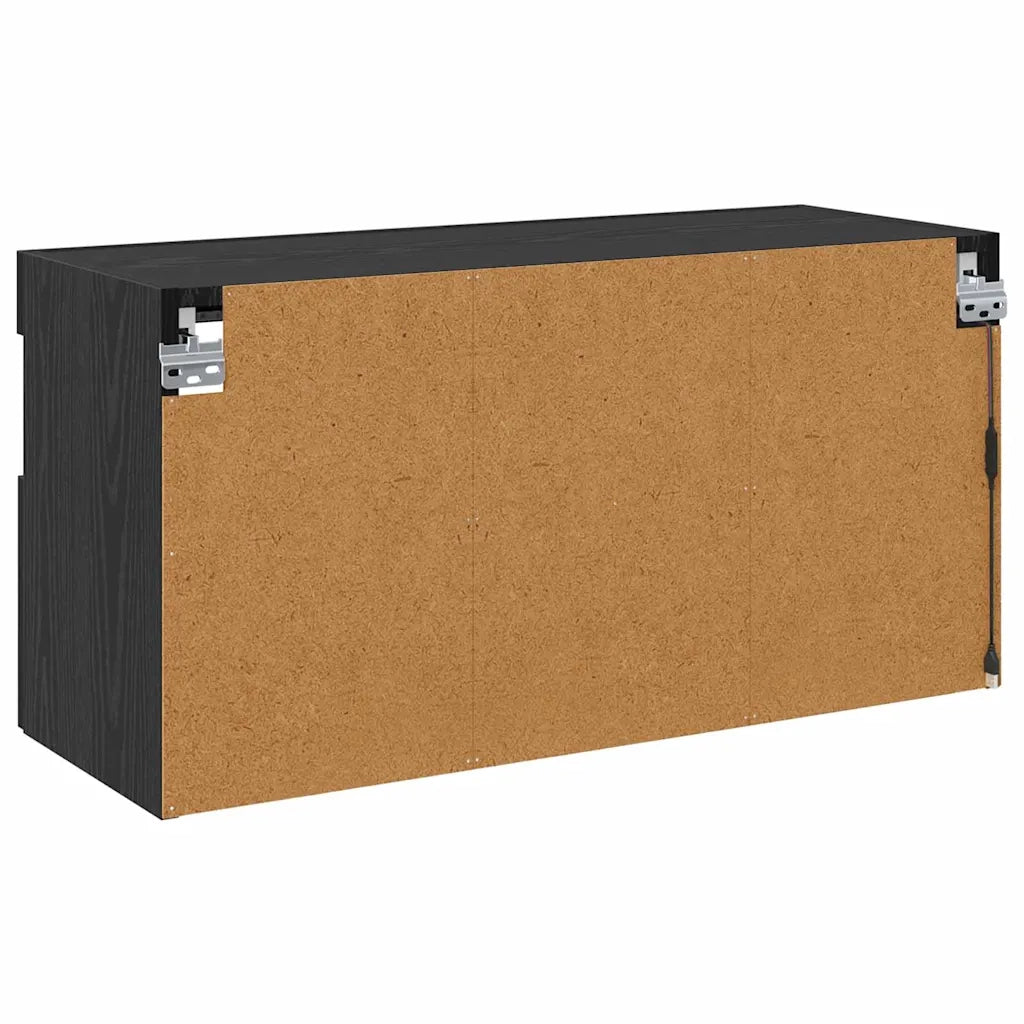 Mobile TV da parete con LED Rovere Nero 80 x 30 x 40 cm 882981