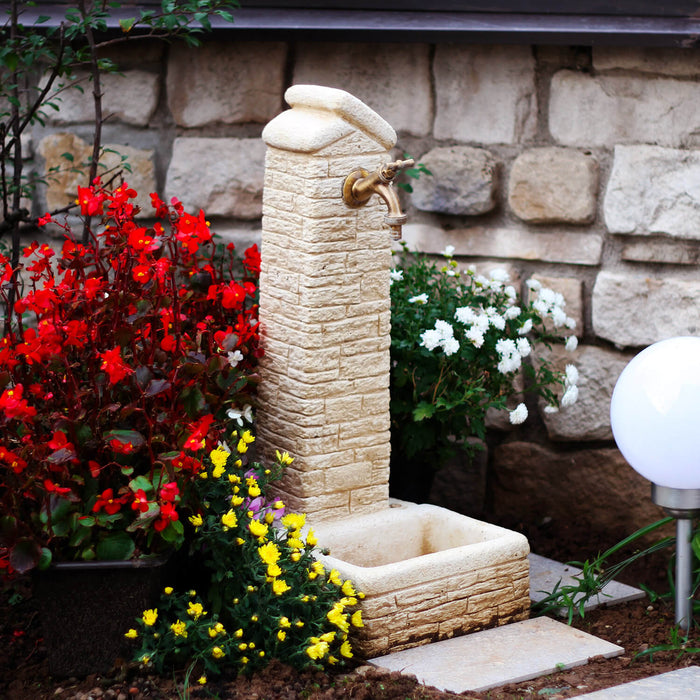 Fontana da Giardino Senza Rubinetto in Cemento Granulato di Marmo Zambla Nocciola