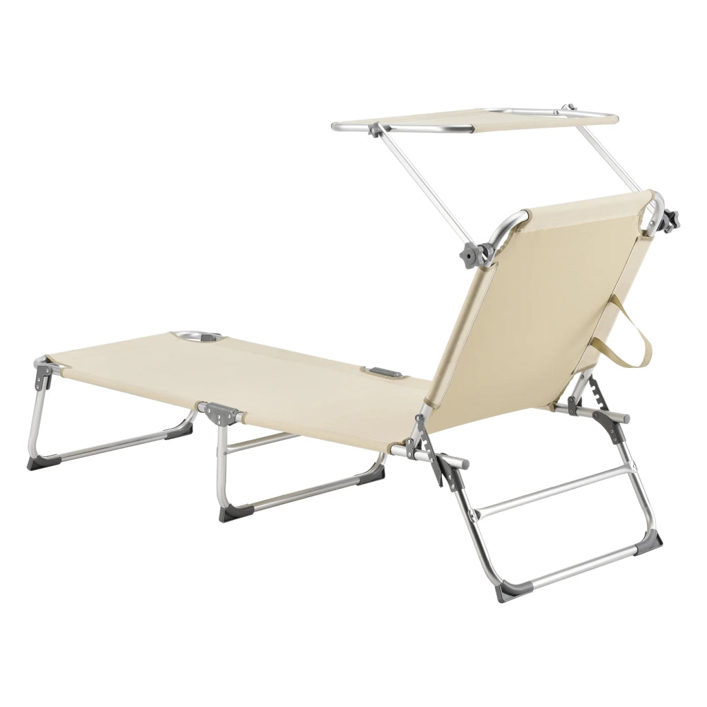 Lettino prendisole con parasole in alluminio argento opaco e poliestere beige 03_0006412