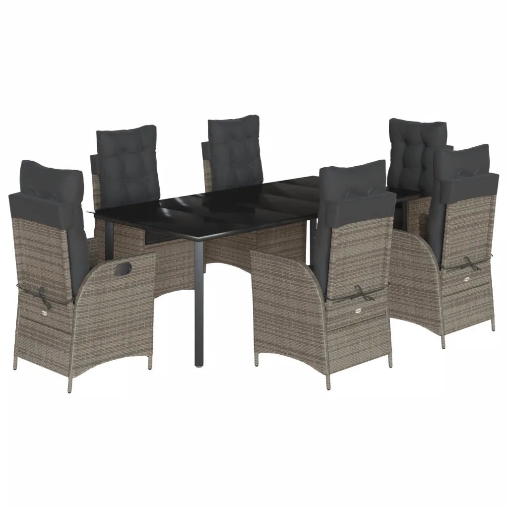 Set da Pranzo da Giardino 7 pz con Cuscini in Polyrattan Grigio