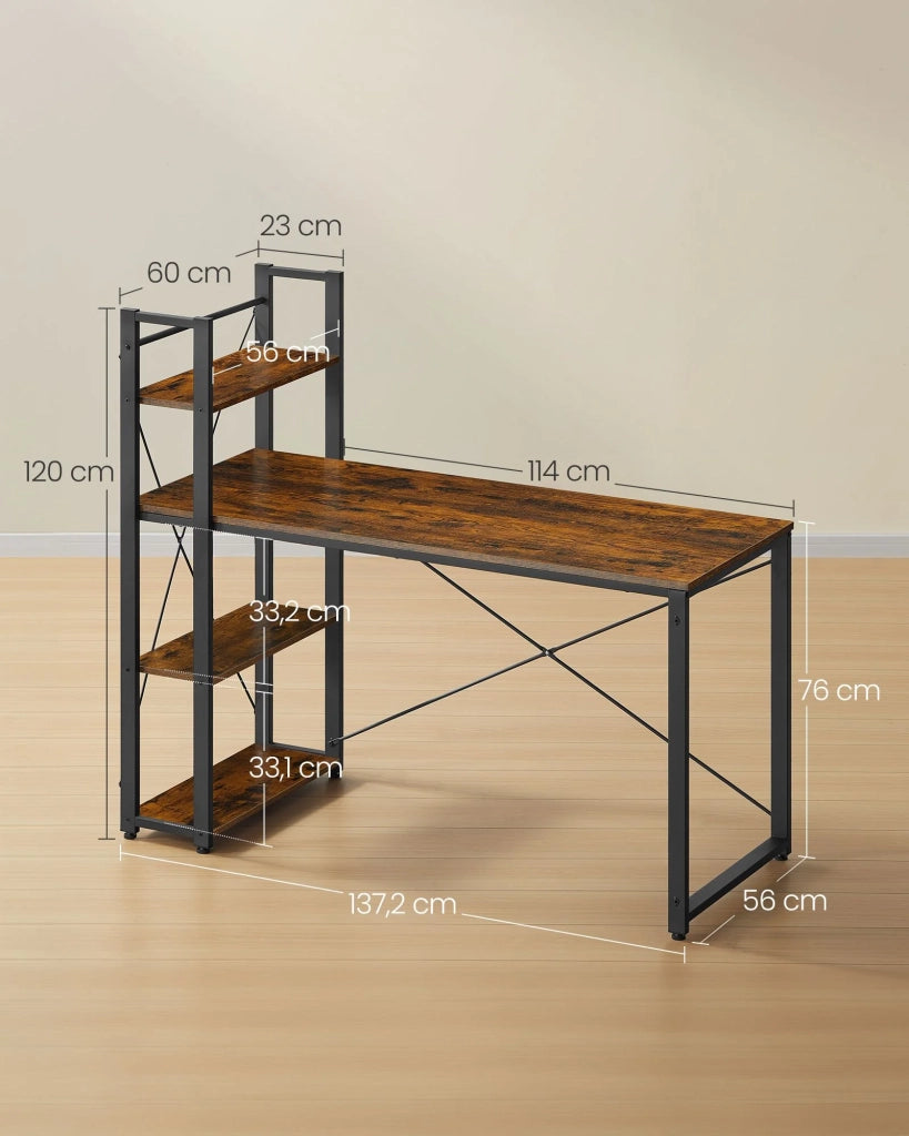 Scrivania per computer lunga 120 cm con ripiani a sinistra o a destra stabile facile da montare per l'ufficio domestico stile industriale marrone 12_0004657