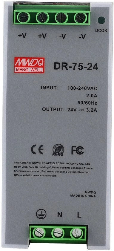 Alimentatore DIN-rail per applicazioni industriali con un'uscita singola, modello DR-75-24