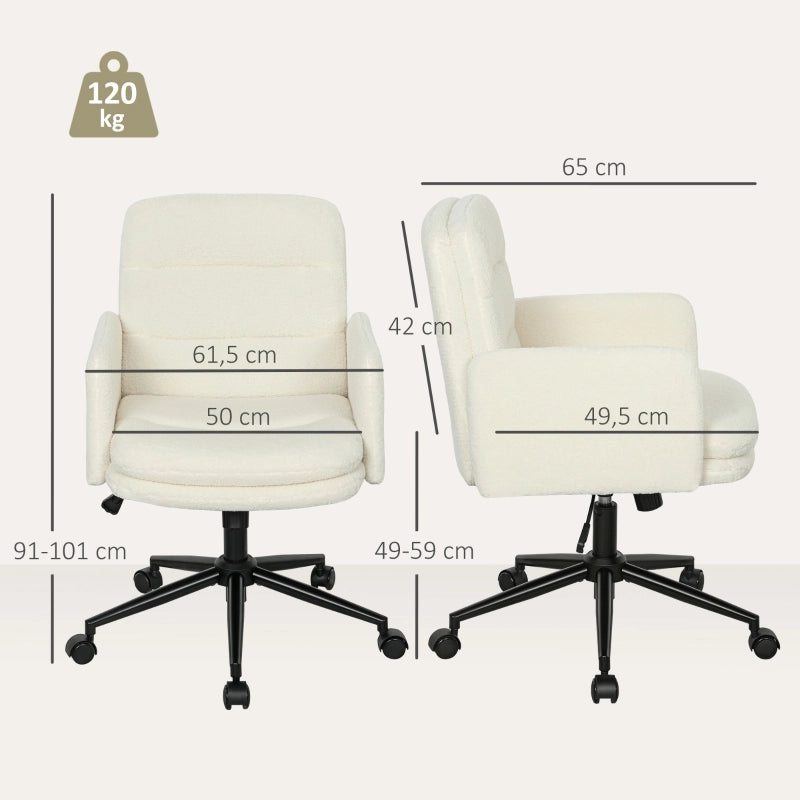 Sedia da ufficio girevole con braccioli altezza regolabile funzione basculante in poliestere bianco crema 61,5 × 65 × 91-101 cm