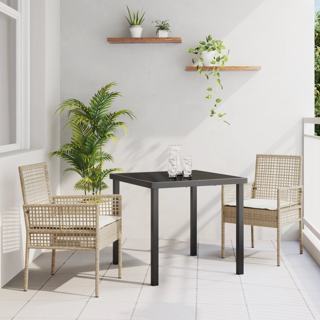 Set da Pranzo da Giardino 3 pezzi con Cuscini Beige Polyrattan