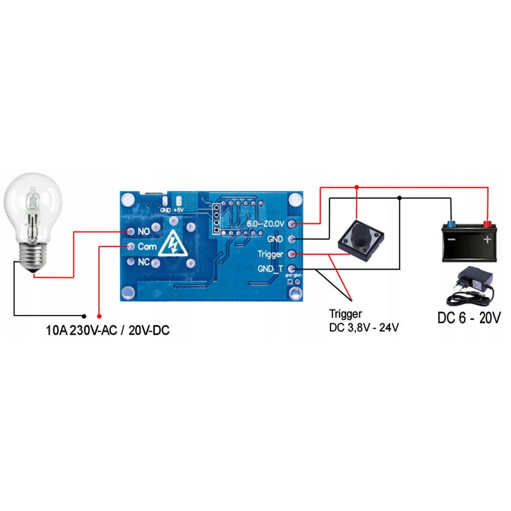 Modulo Relè Temporizzato Micro USB – Alimentazione 6V-20V o Micro USB 5V | Intervallo 0-999 Minuti