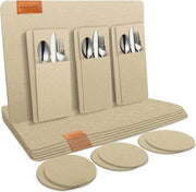 Set di tovaglie per tavola 18 pezzi, 6 pezzi di tovaglia per tavola, lavabile (44x32 cm), 6 pezzi di tovaglie per piedi di tavolo, 6 pezzi di sacchetti per posate, set di piedi di tavolo con tovaglie, piedi di tavolo, piatti, giallo chiaro
