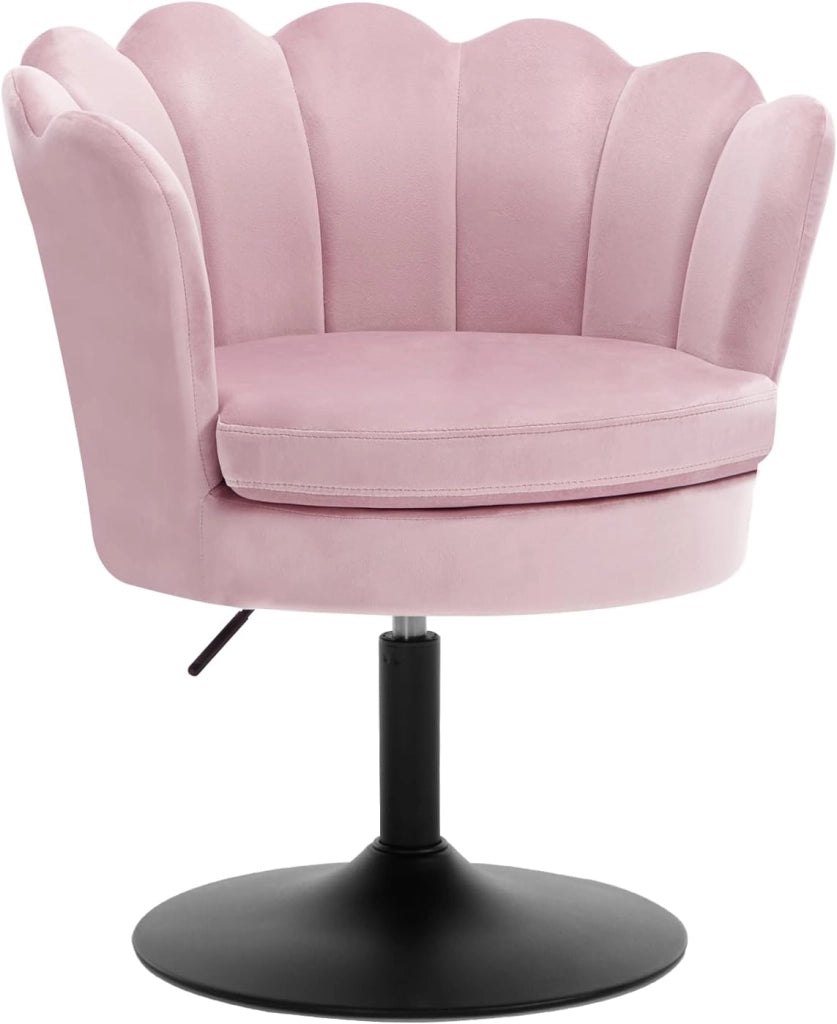 Sedia da Trucco, Sgabello Cucina, Poltrona con Seduta a Forma di Fiore, Girevole a 360°, Sedia in Velluto per Camera da Letto, Soggiorno, Altezza Regolabile 43-55 cm, Rosa