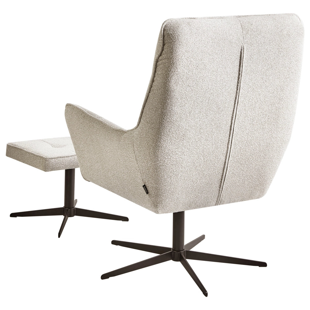 Poltrona con Sgabello in tessuto bouclè Beige chiaro Gambe in Legno per il soggiorno tradizionale retrò moderno