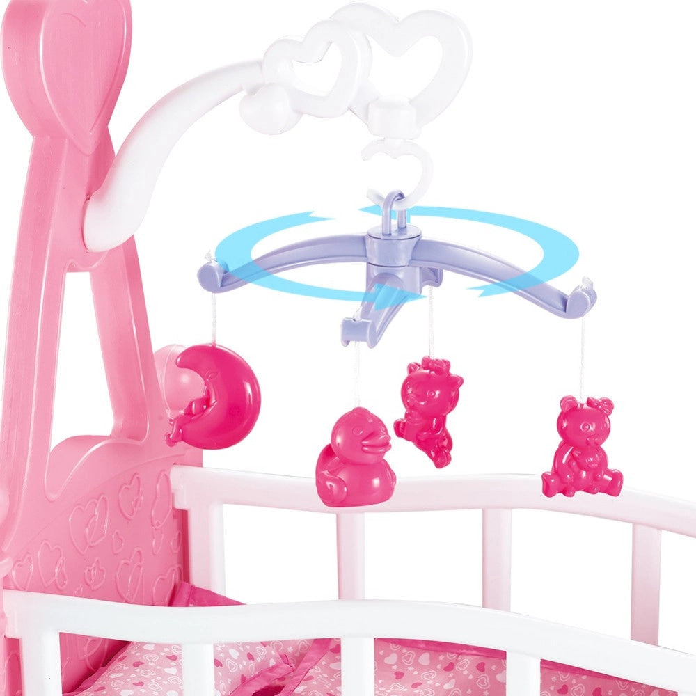 Trade Shop - Culla Per Bambole Lettino Culletta Bambolotto Con Giostrina E Accessori Gioco -