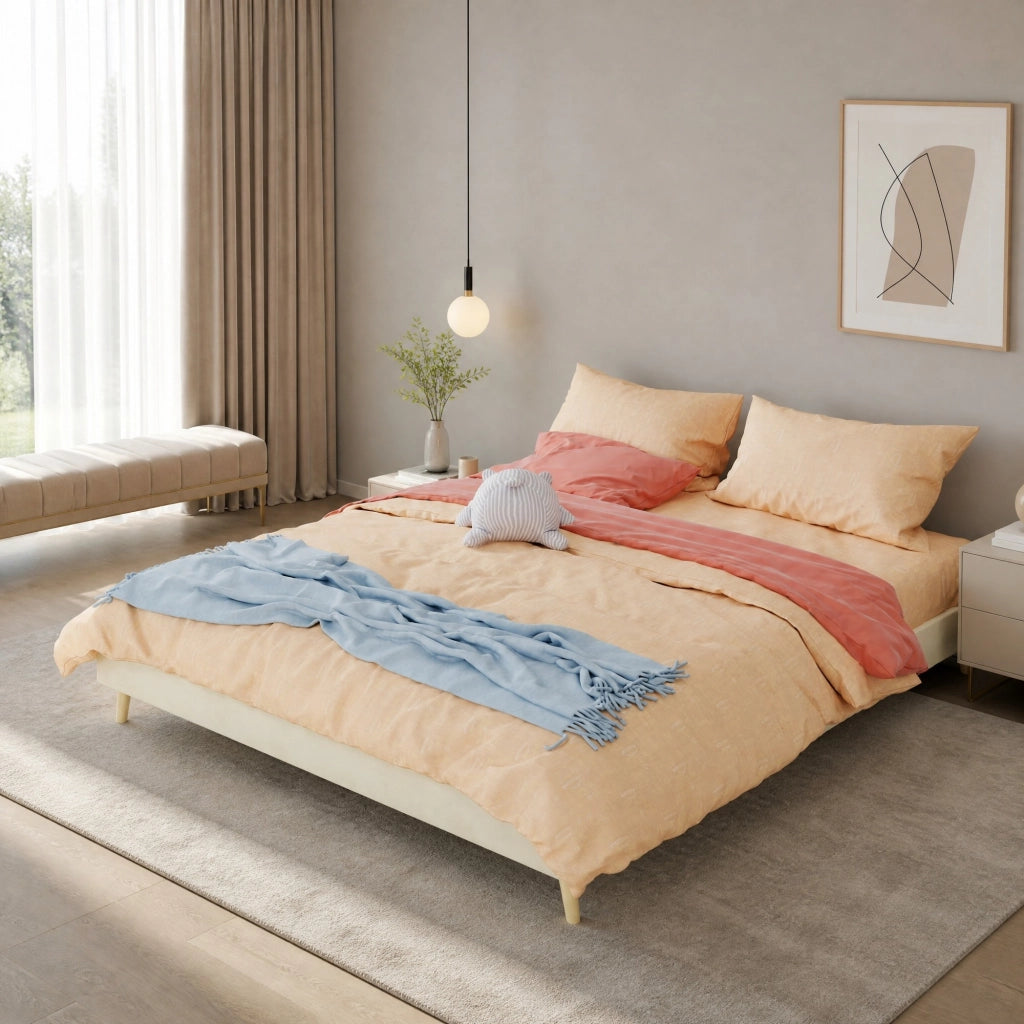Letto a piattaforma 160x200 cm beige in tessuto e metallo