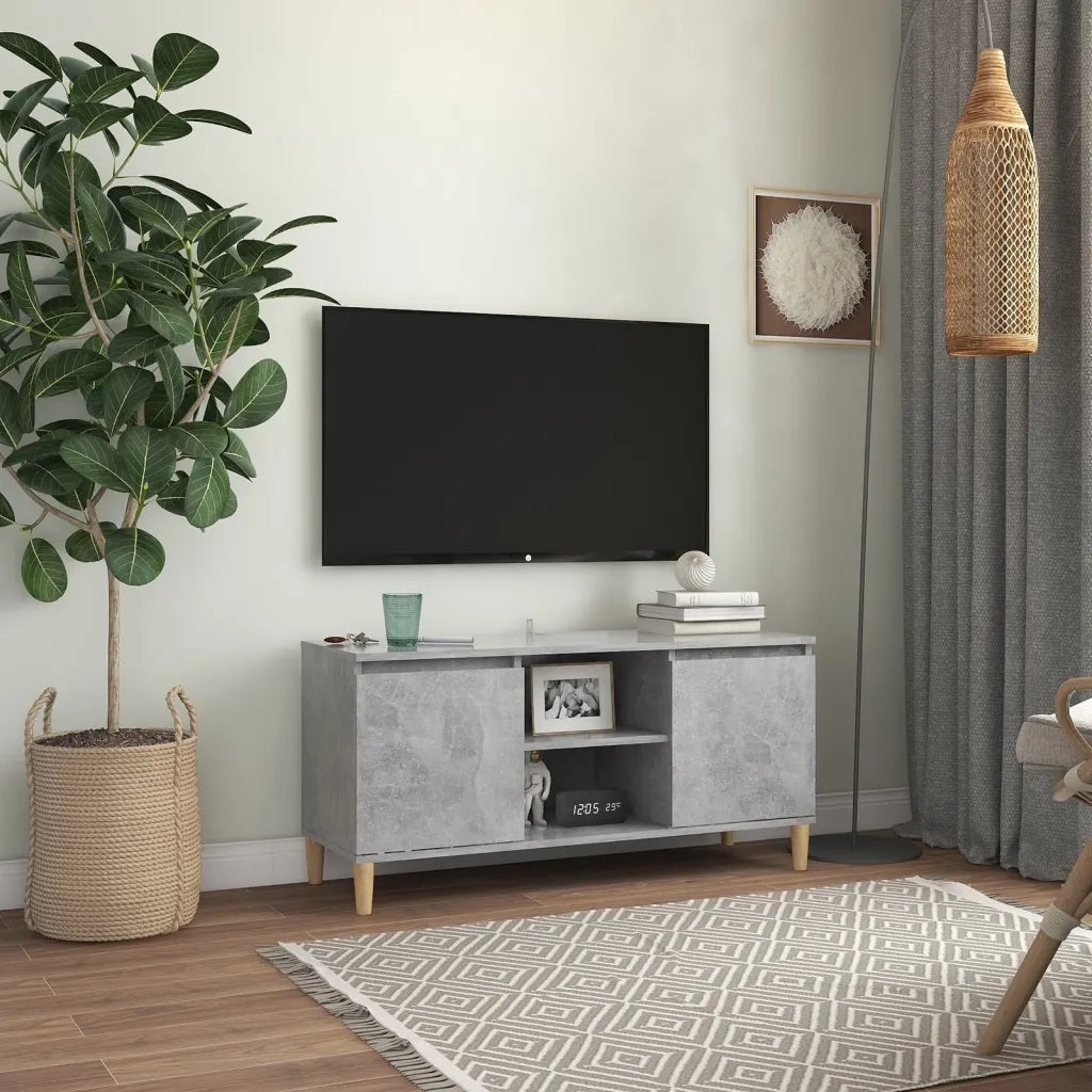 Mobile TV | Armadietto TV | Mobile Porta TV con Gambe in Legno Grigio Cemento 103,5x30x50 cm
