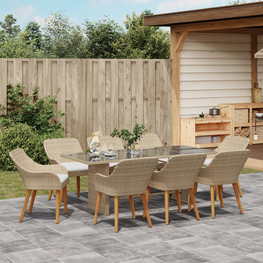 Set da pranzo da giardino 9 pezzi Beige Polyrattan