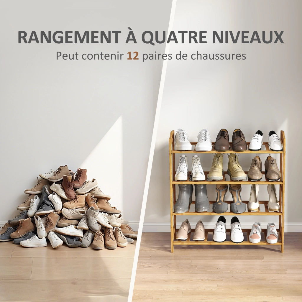 Etagere Portascarpe 4 Livelli ¨C Zephmum ¨C Bamb¨´ Effetto Legno 67.5x24.7x72 cm