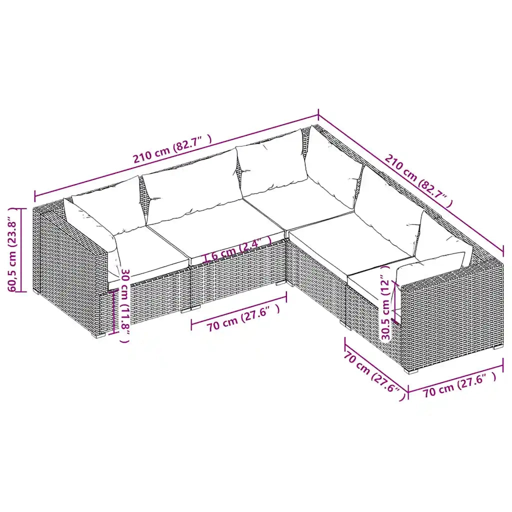 Set Divani da Giardino 5 pz con Cuscini in Polyrattan Marrone 3101699