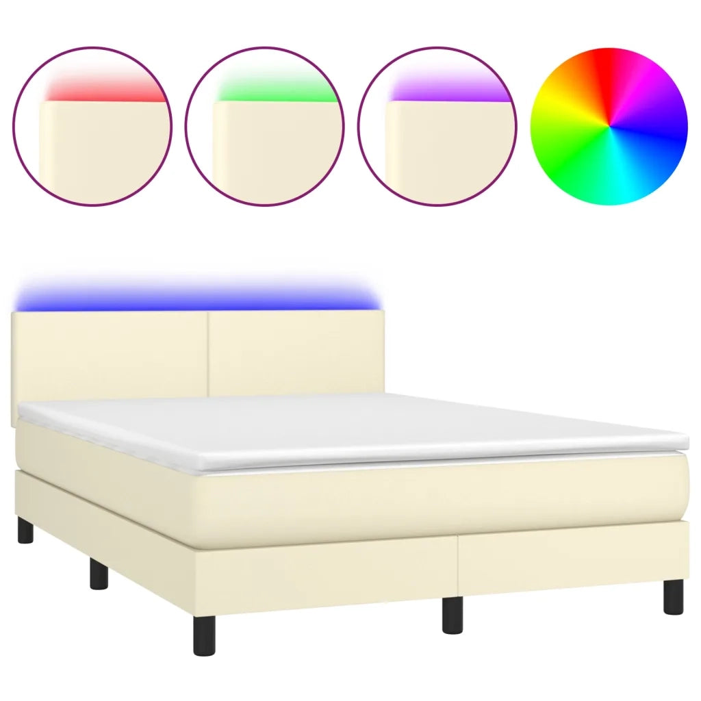 vidaXL Giroletto a Molle con Materasso e LED Crema 140x200 cm