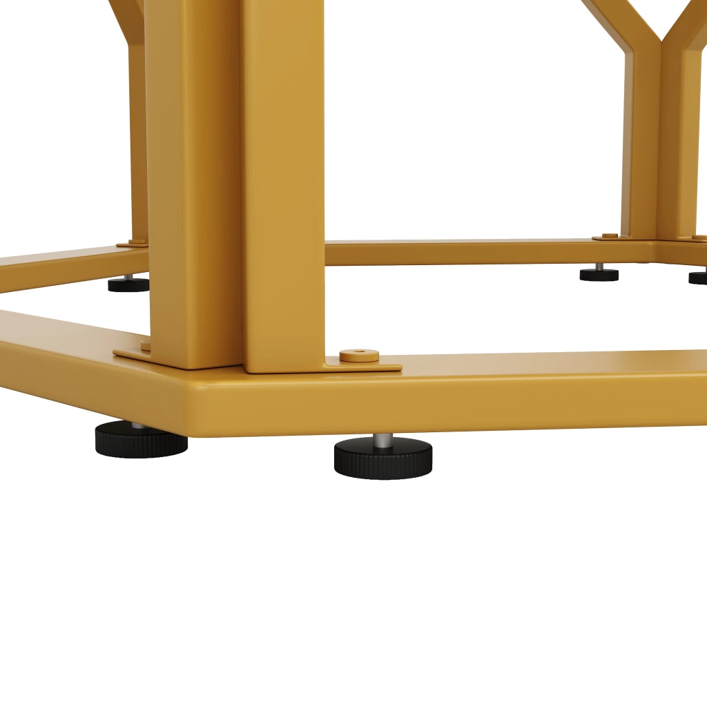 Tavolo da pranzo rotondo con piano in MDF e gambe in ferro, per cucina e soggiorno, bianco e oro, 100 × 100 × 76 cm