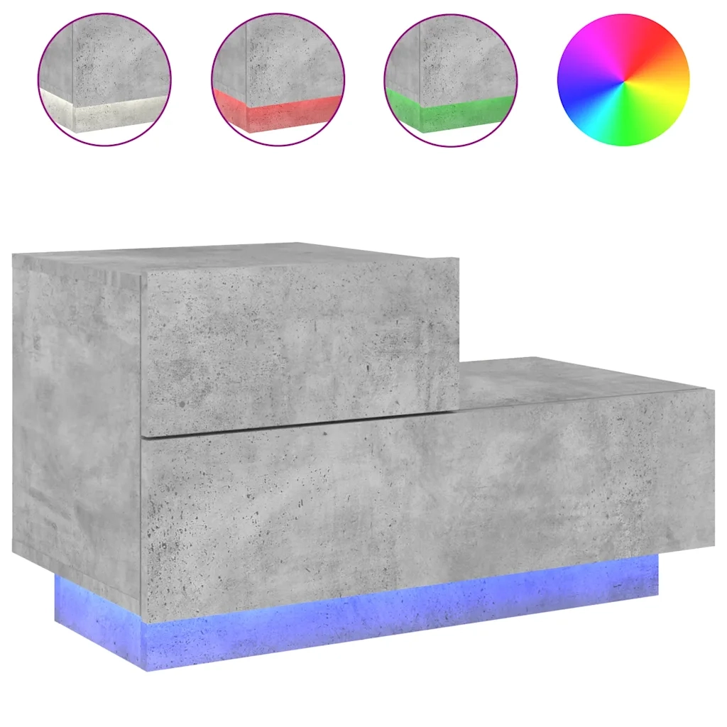 Comodino | Armadio da Notte | Mobiletto da notte con Luci LED Grigio Cemento 70x36x40,5 cm