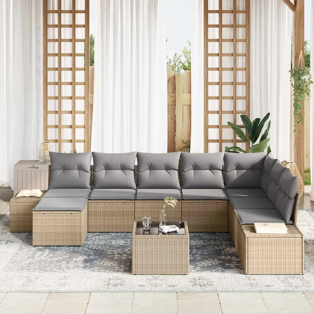 Set Divano da Giardino 8 pcs Beige e Grigio Chiaro polyrattan