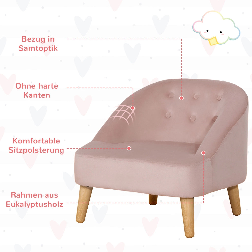 Poltrona per bambini con poggiapiedi ¨C Xylo ¨C tessuto velluto rosa 51x51x50 cm 3-5 anni