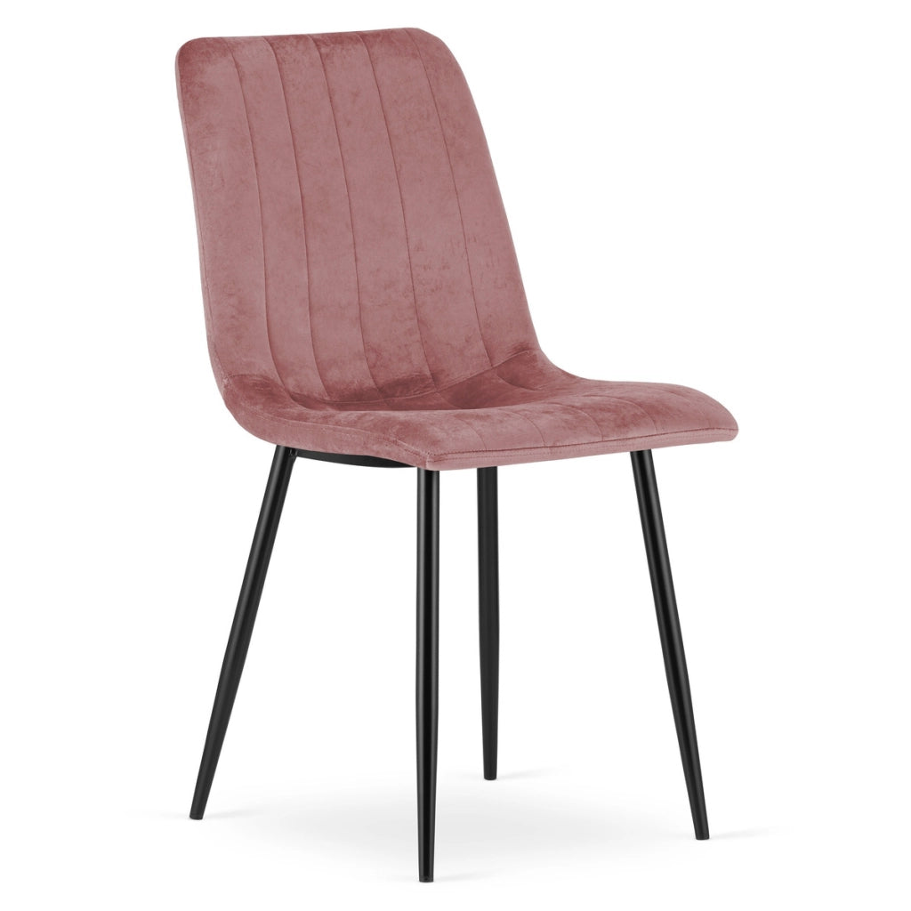 Set di 4 Sedie Lava in Velluto Rosa con Gambe Nere