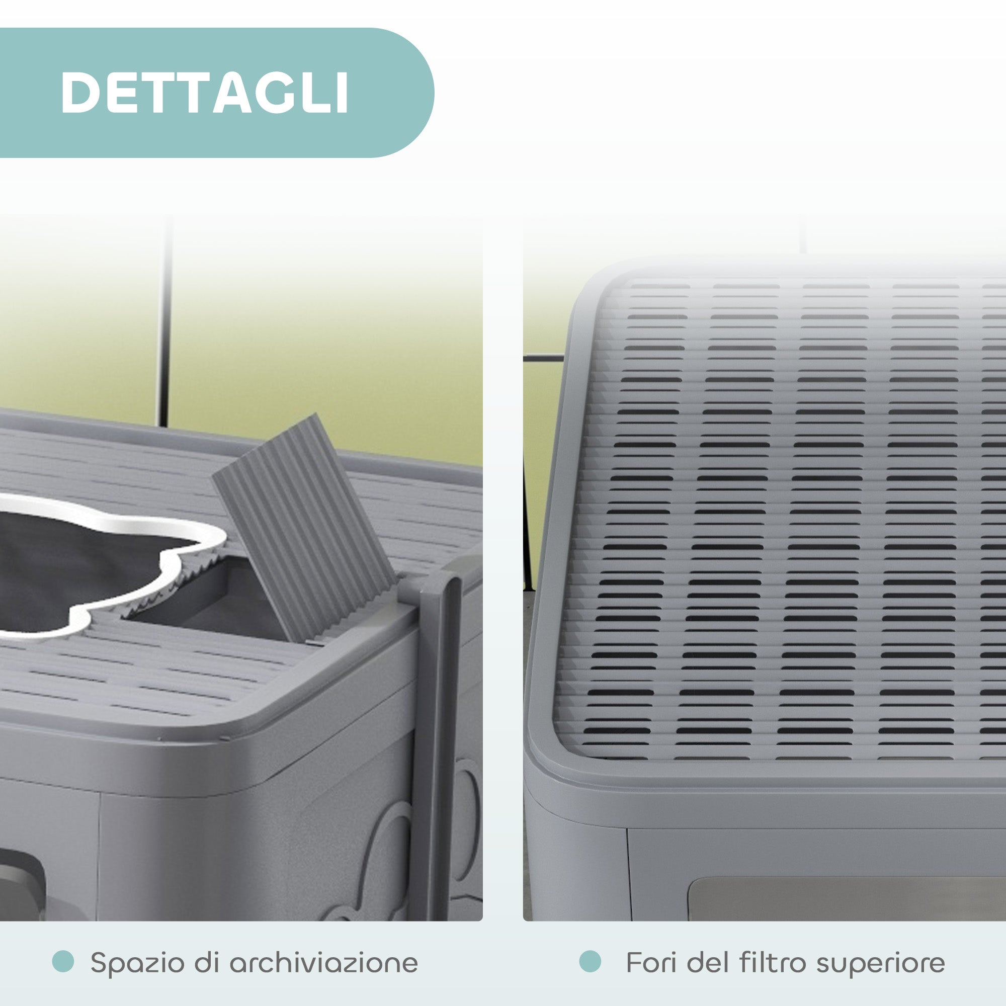 Lettiera Chiusa per Gatti con Paletta e Spazzola Integrata Grigio e Bianco