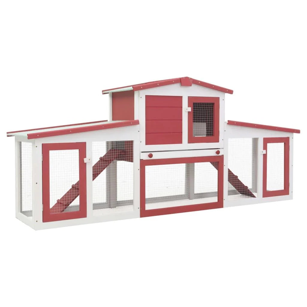 Grande gabbia da esterno 204 x 45 x 85 cm in legno rosso e bianco 02_0000609