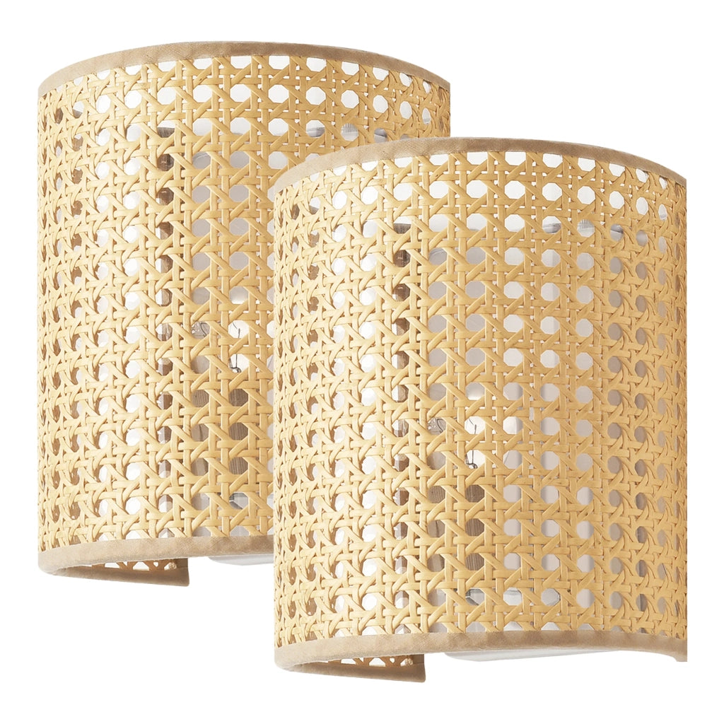 Set di 2 applique E27 20 x 16 x 12 cm effetto rattan bianco 03_0009595